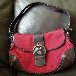 Coach Signature Canvas and Shoulder Brown Leather